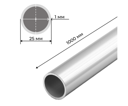 Труба алюминиевая круглая 25х1 мм 1 м Фотография_1