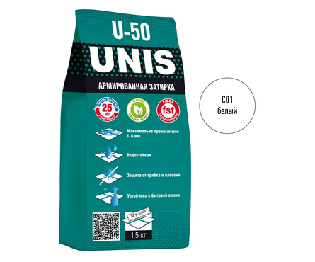 Затирка Unis U-50 С01, белая, 1.5 кг Фотография_2
