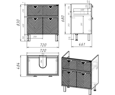 Тумба для ванной Скай 75 индиго/кашемир с умывальником Квадро 75 Фотография_4