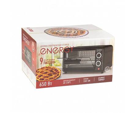 Мини-печь 9 л, 650 Вт, таймер, термостат, черная GT-09A-B ENERGY Фотография_3