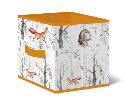Коробка тканевая для хранения 31х31х31 см без крышки оранжево-белая FOREST FRIENDS Фотография_0