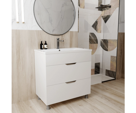 Тумба для ванной Этьен 75 белый с умывальником Нелли - 75 литьевой мрамор (ПВХ) Фотография_2