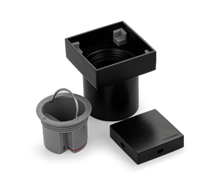 Трап сливной вертикальный выход D 50 мм нержавейка с сухим затвором черный 60х60 мм Фотография_1