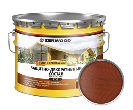 Защитно-декоративный состав ZERWOOD ZDS для древесины, махагон, 10 л Фотография_0
