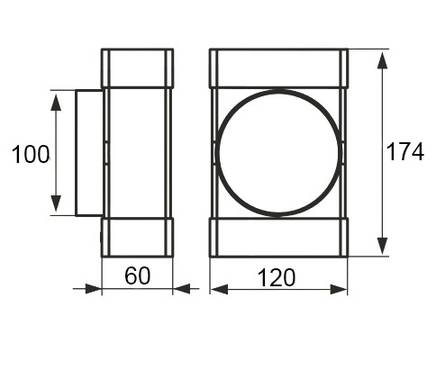 Тройник ПВХ для плоских каналов с выходом на фитинг 60х120/d 100 мм белый ЭВЕНТ Фотография_3