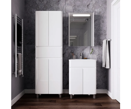 Тумба напольная Роберто 60 для ванной с умывальником Аделина-60 (белая) Фотография_4