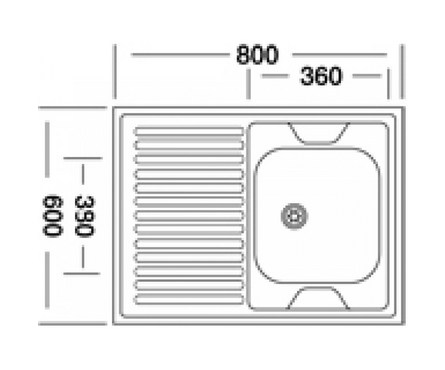 Мойка 60х80 см (0.6 мм) накладная правый вып 1 1\2 18 см без сифона VLADIX Фотография_2