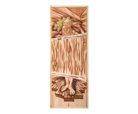 Дверь глухая Банные штучки  Озорной Дед из цельного массива 1.9x0.7 м, липа Класс А, коробка из сосны Фотография_0