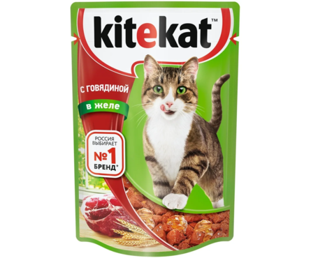 Корм влажный Kitekat для кошек, с говядиной в желе, 85 г Фотография_0