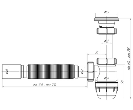 Сифон для умывальника выпуск 1 1/4 гофра 32х40 Ani ЮНГ ВМ1010 АНИ пласт Фотография_1