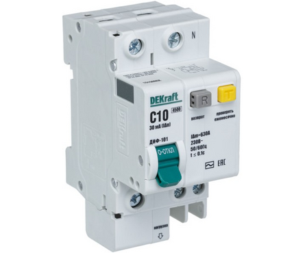 Выключатель автоматический дифференциального тока 1П+Н 10А 30 мА тип AC ДИФ-101 15156SE Фотография_0