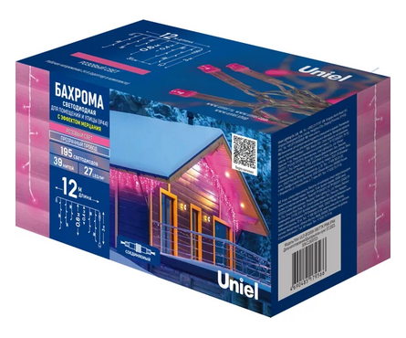 Гирлянда светодиодная Бахрома 12 м IP44 розовый свет ULD-B12006-195/TTK UNIEL Фотография_2