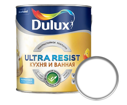 Краска Dulux Ultra Resist для кухни и ванной, полуматовая, база BW, белая (2.5 л) Фотография_0