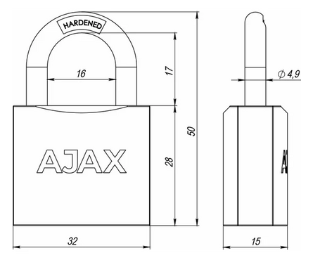 Замок навесной 32 мм всепогодный автозапирание PD-0132 AJAX Фотография_1