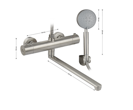 Смеситель для ванны однорычажный MAGNUS Термостатический длинный гусак сатин 9428 Фотография_1