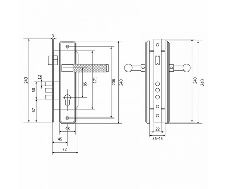 Замок врезной 3В4-3.02.02 ФЕРОНА с ручками черный БУЛАТ Фотография_2