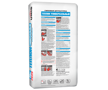 Штукатурка гипсовая ЮНИС Теплон универсальный влагостойкий 25 кг белая Фотография_1