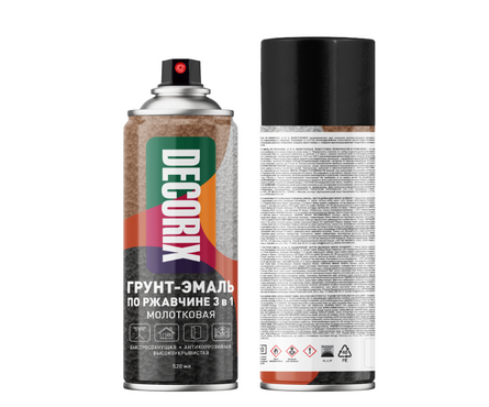 Аэрозольная краска серая графитовая молотковая грунт-эмаль по ржавчине 3в1 DECORIX 520 мл Фотография_2