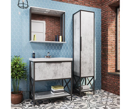 Зеркальный шкаф Бруклин 80 Бетон с подсветкой ЛОФТ (ЛДСП) Фотография_1