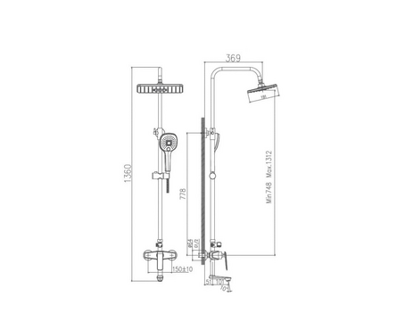 Душевая система (см-ль 35к с изл+лейка.+душ.шланг+тропич.душ) HB24548-7 черный/хром Haiba Фотография_1