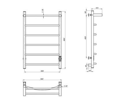 Полотенцесушитель электрический 80х50 см подкл. универсальное черный матовый таймер 336 Вт CAPELLA MIXLINE Фотография_4