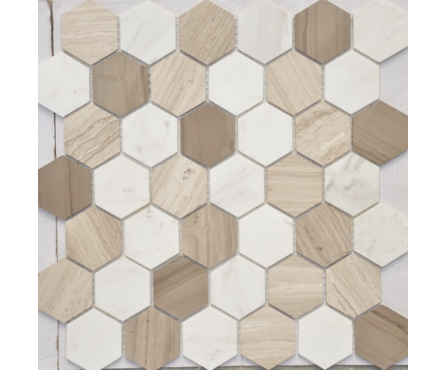Мозаика Caramelle Mosaic Pietrine Hexagonal Pietra Mix 3 MAT hex матовая, 292х298 мм, чип 18х30 мм Фотография_0