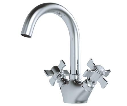 Смеситель для умывальника двухвентельный MIXLINE высокий гусак хром Classic ML30-042 Фотография_2