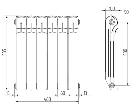 Радиатор биметаллический 500х100 мм 12 секций Indigo Super+/Indigo B ROYAL THERMO Фотография_1