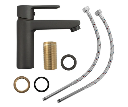 Смеситель для умывальника однорычажный CONSUL короткий гусак графит 8930 Фотография_2