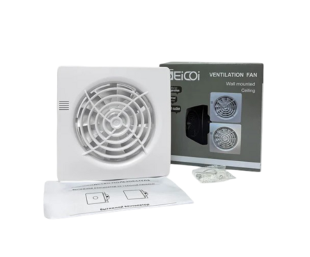 Вентилятор осевой вытяжной d 100 мм с укороченным патрубком Seicoi Floxy 100 White Фотография_2