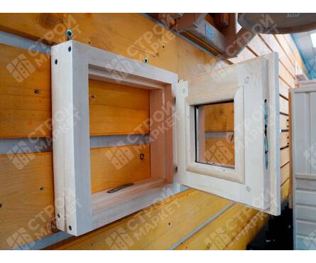 Окно банное липа 30х30 см с ручкой (стеклопакет) Фотография_3