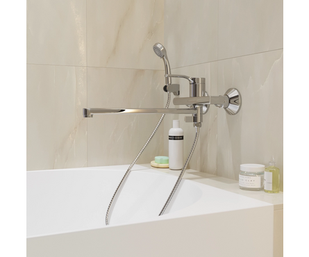 Смеситель для ванны однорычажный MIXLINE длинный гусак хром 35к Flat ML40-02 Фотография_3