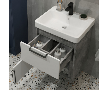 Тумба для ванной Хантер 55 подвесная светлый цемент с умывальником Адриана-55 Фотография_1