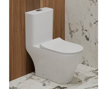 Унитаз-монолит безободковый EVAGOLD Т1085 тонкое сиденье ДП (с гофрой и подводкой) Фотография_1