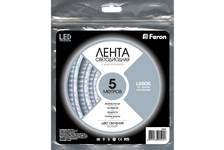 Лента FERON LED IP33, 12В, 14,4Вт/м, тепло-белый свет, 4000К, 60Led/м (5м)