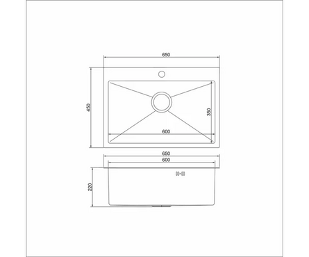 Мойка 65х45 см (3.0 мм) настольный монтаж 3 1\2 22 см с сифоном Сатин нано MIXLINE Фотография_3