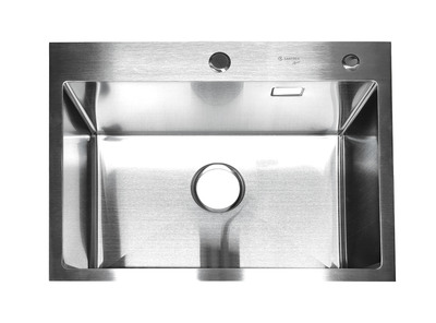 Мойка 60х50 (3.0) врезная 3 1\2 22 см с сифоном+ коландер+дозатор Сатин SANTREK AQUA Фотография_2