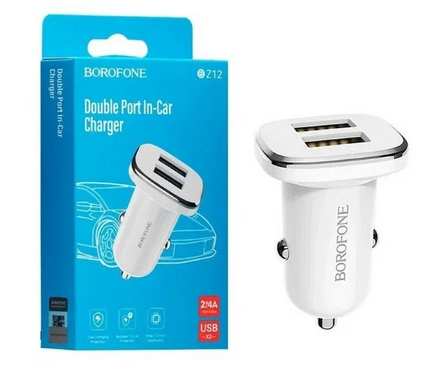 Разветвитель гнезда прикуривателя белый АЗУ 2USB BOROFONE Фотография_2