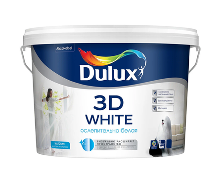 Краска интерьерная матовая, акриловая ВД Dulux 3D White белая/база BW, 9 л Фотография_1
