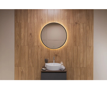 Зеркало круглое 800 мм Roland D800-TX бескон. сенсор светодиодная подсветки черное обрамление Фотография_1