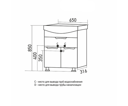 Тумба для ванной Mixline «Этьен 65» белый с умывальником Best - 65 (ПВХ) Фотография_3