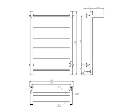 Полотенцесушитель электрический 80х50 см подключение универсальное черный таймер 318 Вт ЛЦ ZOX Фотография_2
