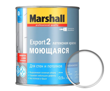Краска латексная Marshall EXPORT 2 «Моющаяся», база BC (0.9 л) Фотография_0