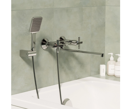 Смеситель для ванны двухвентельный MIXLINE длинный гусак хром Cross ML37-02 Фотография_2