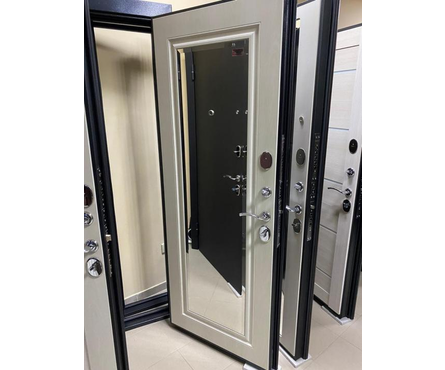 Дверь входная ФЕРРОНИ 7.5 см Гарда Серебро Зеркало Белый Ясень левая 860х2050 мм Фотография_1