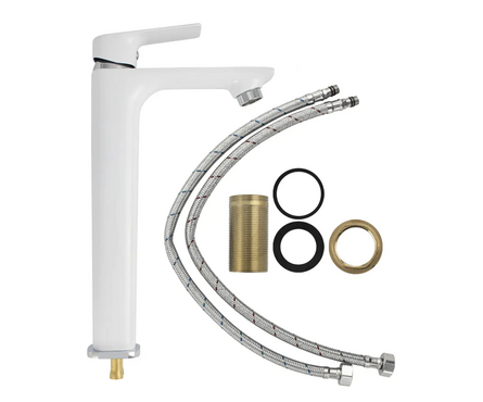 Смеситель для умывальника однорычажный MAGNUS литой гусак белый высокий 8406 Фотография_2