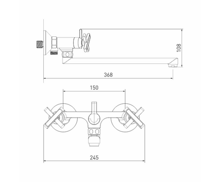 Смеситель для ванны двухвентельный MIXLINE длинный гусак хром Cross ML37-02 Фотография_3