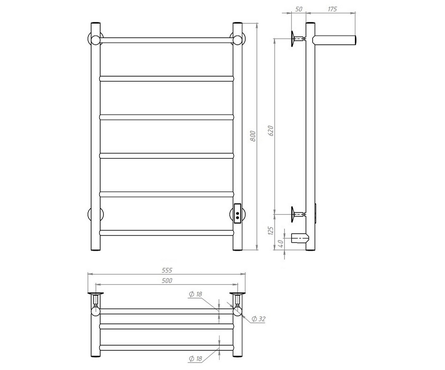 Полотенцесушитель электрический 80х50 см подкл. универсальное белый таймер 450 Вт ЛЦ ZOX Фотография_2