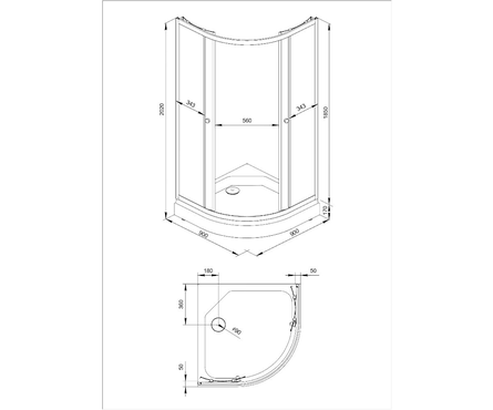 Душевое ограждение полукруг 900х900х2020х4 мм стекло низкий поддон полукруг+сифон Альфа-хром ТРИТОН Фотография_6