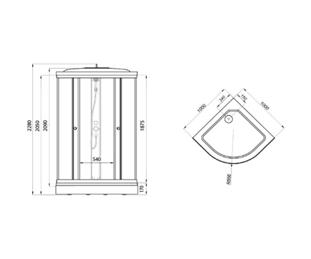 Душевая кабина полукруг 1000х1000х2280х4 мм стекло низкий поддон полукруг+сифон Лайт ТРИТОН Фотография_2